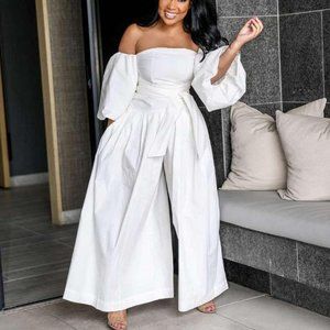 FASHION ALL WHITE OFF SHOULDER JUMPSUIT